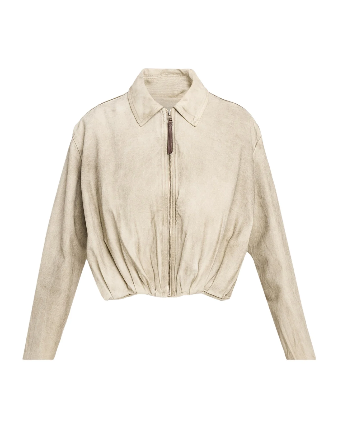 Coated Denim Draped Bomber Jacket