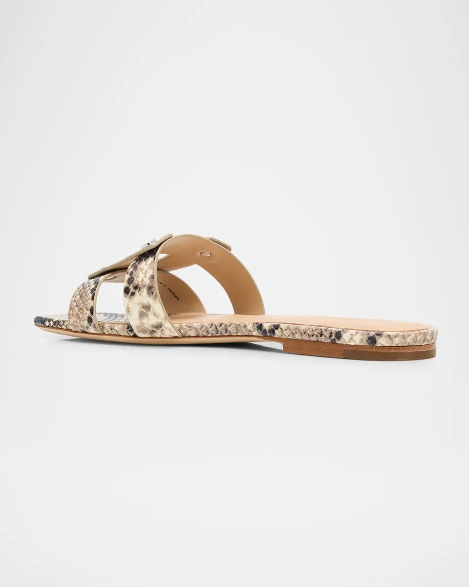 Veronica Beard Via Snake-Printed Leather Flat Slide Sandals | Thumbnail 3