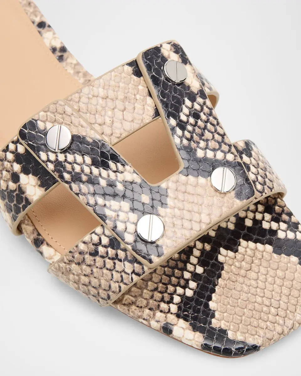 Veronica Beard Via Snake-Printed Leather Flat Slide Sandals | Thumbnail 4