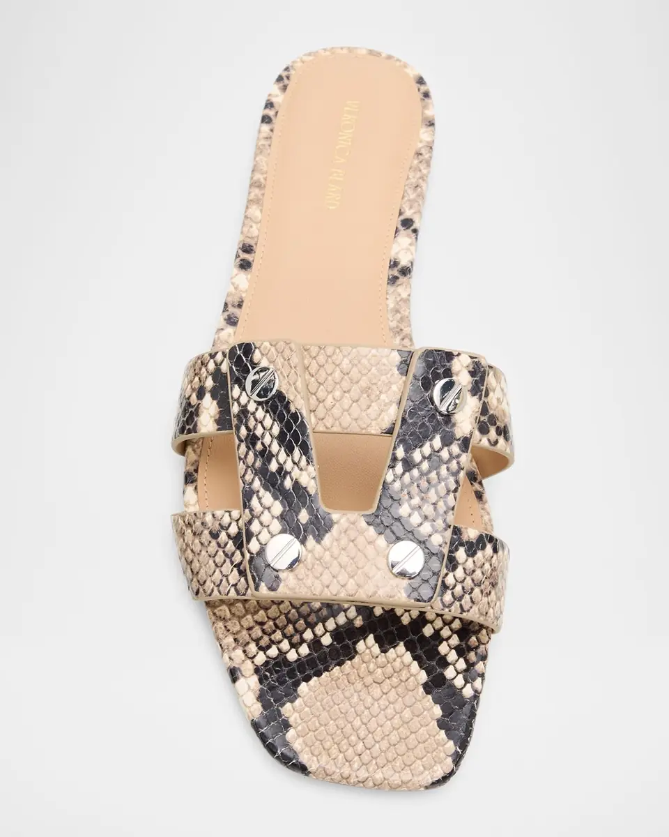Veronica Beard Via Snake-Printed Leather Flat Slide Sandals | Thumbnail 5
