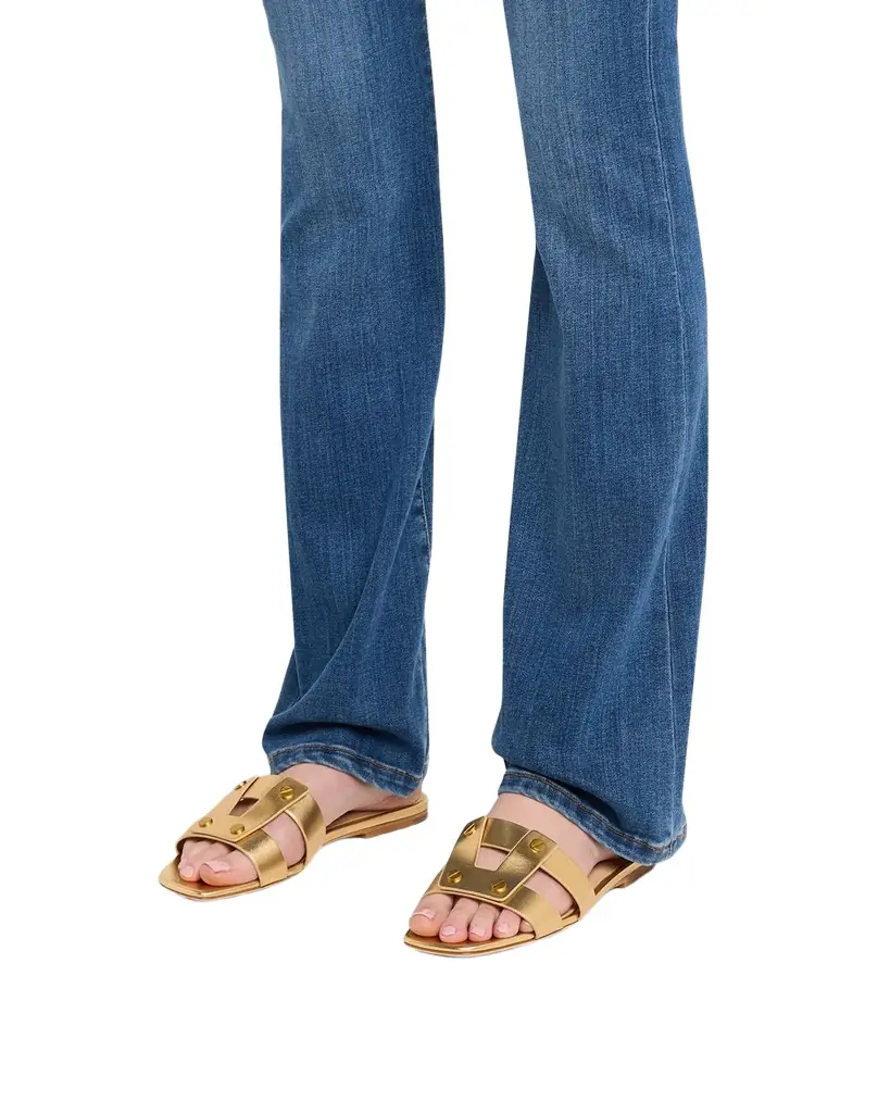 Via Snake-Printed Leather Flat Slide Sandals Via Snake-Printed Leather Flat Slide Sandals