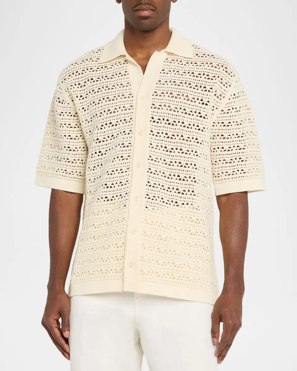 Dolce & Gabbana Men's Crochet Short-Sleeve Button-Down Shirt | Thumbnail 4 Dolce & Gabbana Men's Crochet Short-Sleeve Button-Down Shirt | Thumbnail 4