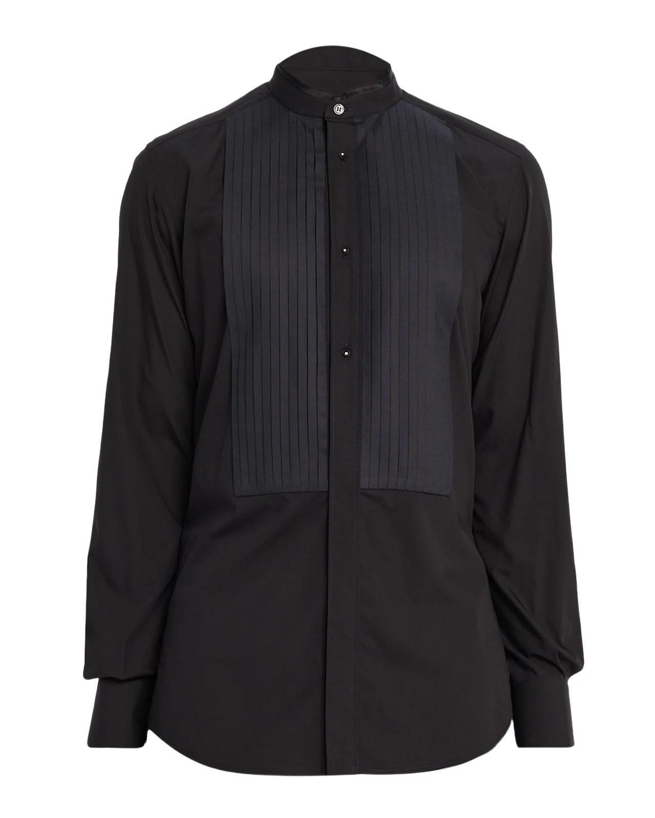 Men's Cotton Pleated Plastron Band Collar Dress Shirt