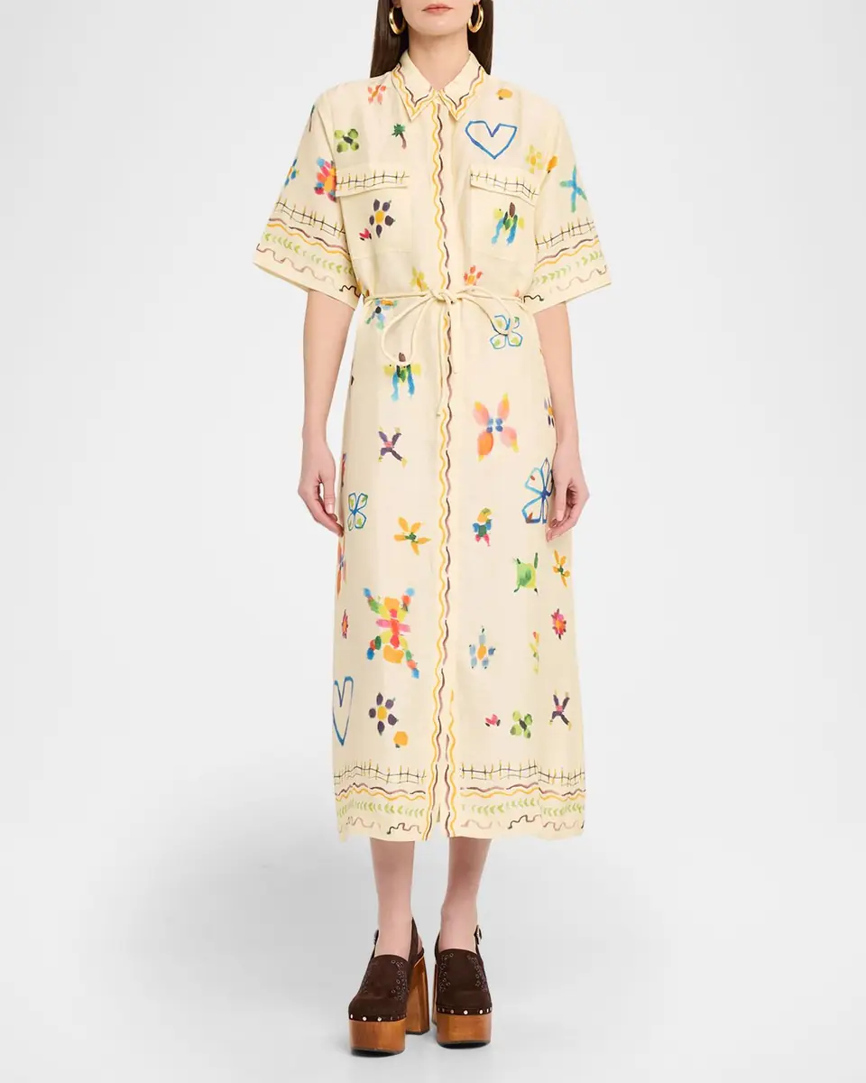 ALÉMAIS Sidi Printed Linen-Blend Midi Shirtdress | Thumbnail 2