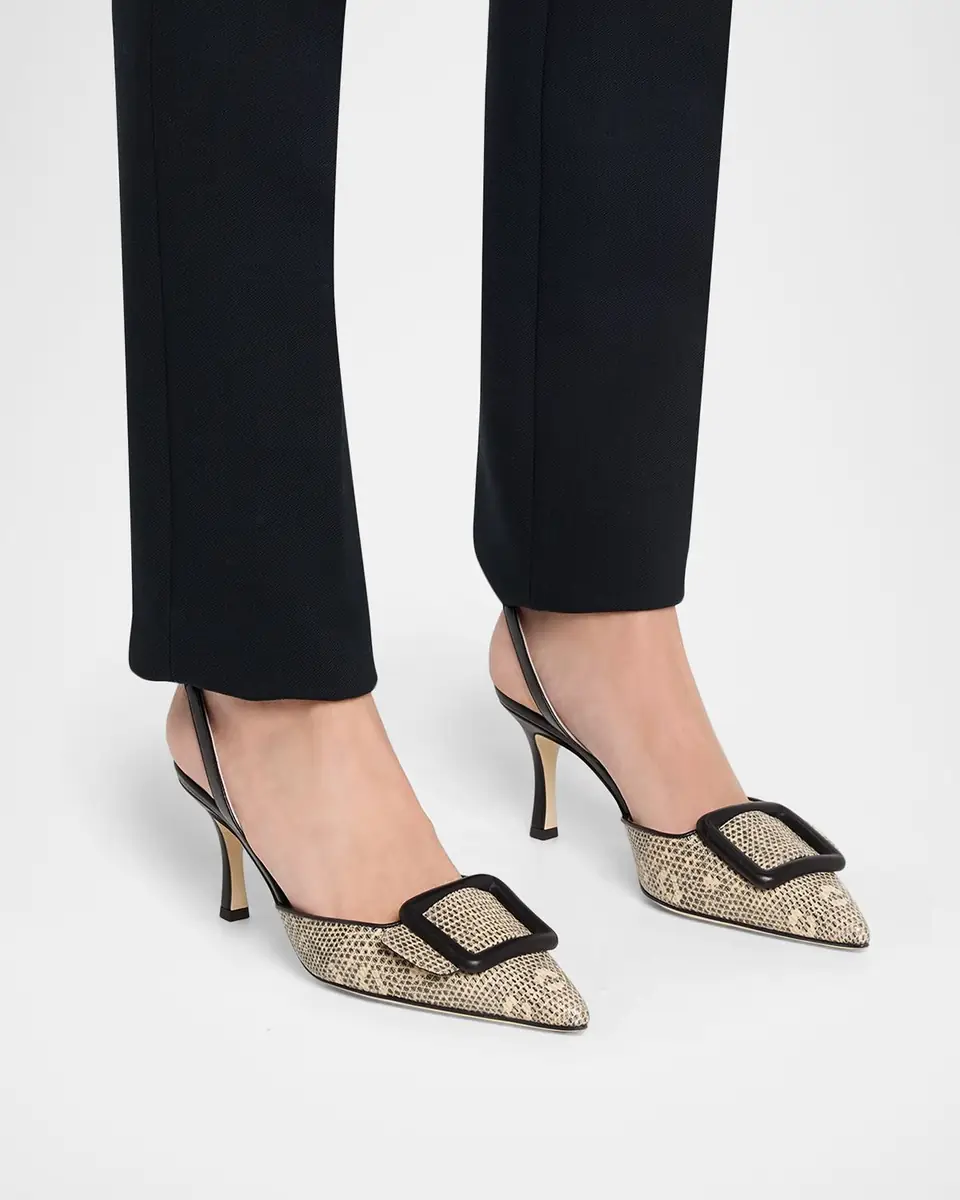 Manolo Blahnik 70mm Mayslibi Embossed Leather Slingback Pumps | Thumbnail 2