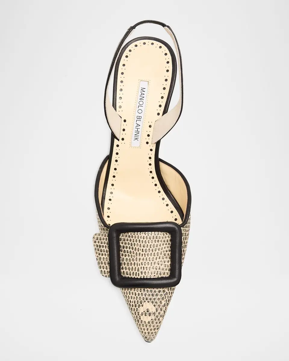 Manolo Blahnik 70mm Mayslibi Embossed Leather Slingback Pumps | Thumbnail 6