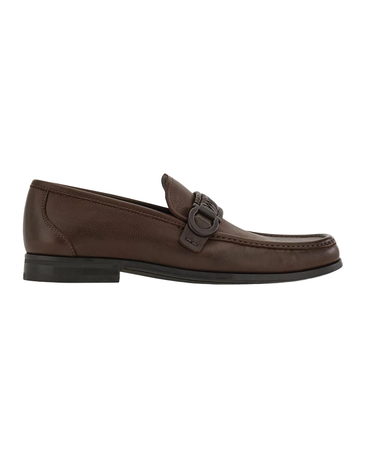 Ferragamo Men's Side-Gancini Leather Moccasin Loafers with Hand-Woven Strap