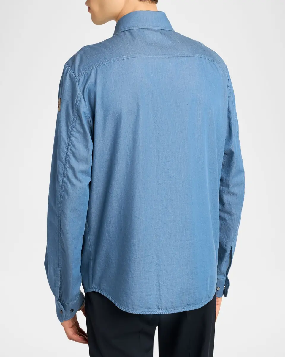 Moncler Men's Denim Snap-Front Shirt with Leather Patch | Thumbnail 2 Moncler Men's Denim Snap-Front Shirt with Leather Patch | Thumbnail 2