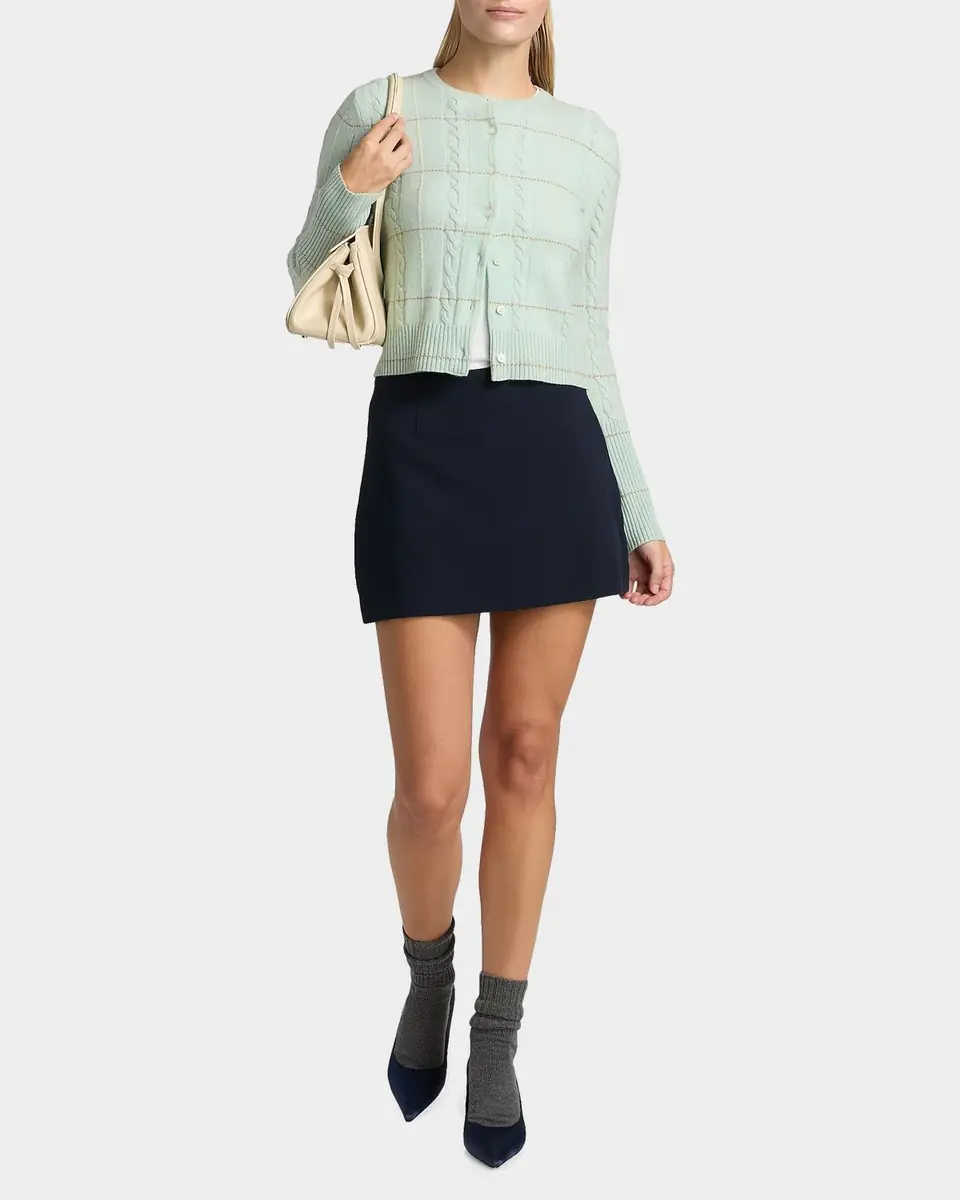 Guest in Residence Jane Plaid Cable-Knit Crewneck Cardigan | Thumbnail 2