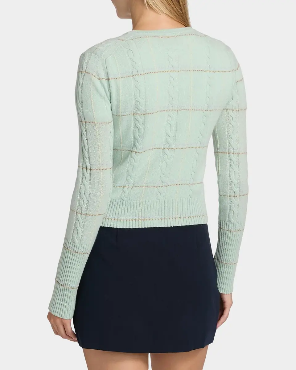 Guest in Residence Jane Plaid Cable-Knit Crewneck Cardigan | Thumbnail 3