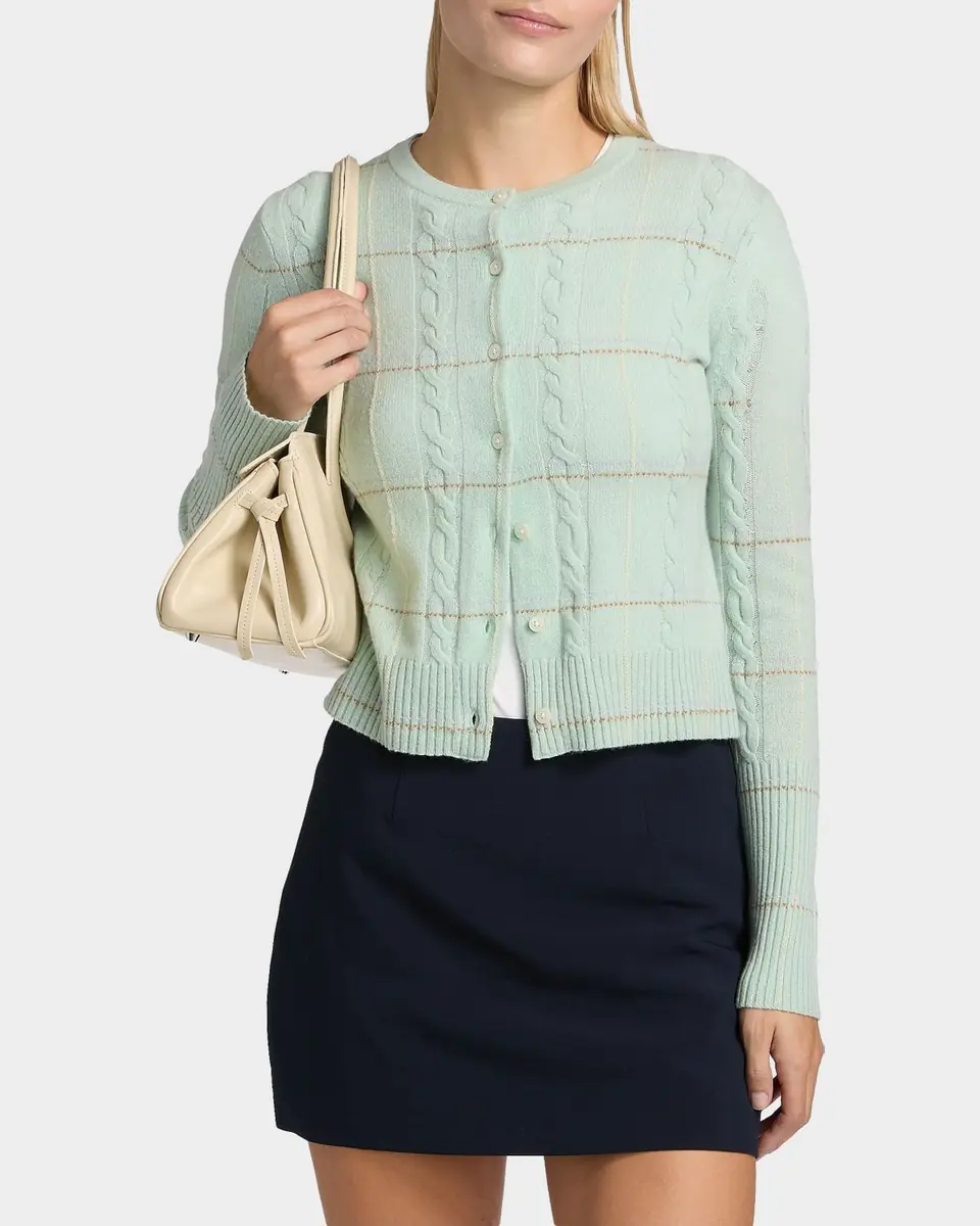 Guest in Residence Jane Plaid Cable-Knit Crewneck Cardigan | Thumbnail 4