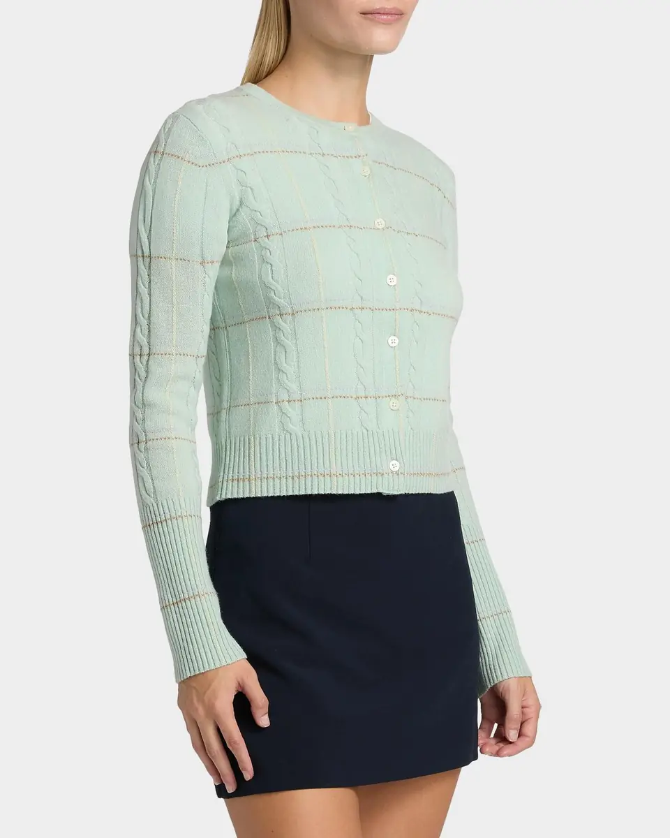 Guest in Residence Jane Plaid Cable-Knit Crewneck Cardigan | Thumbnail 7