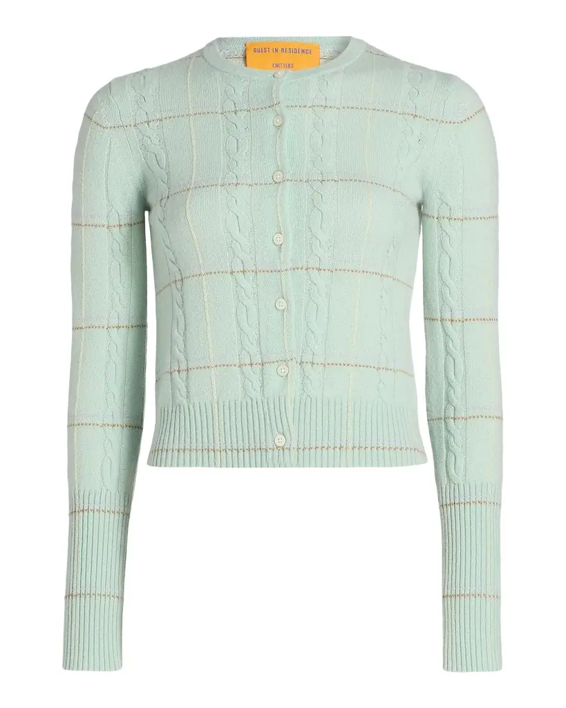 Jane Plaid Cable-Knit Crewneck Cardigan