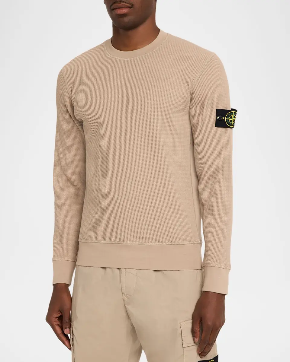 Stone Island Men's Cotton Waffle Knit Sweatshirt | Thumbnail 4 Stone Island Men's Cotton Waffle Knit Sweatshirt | Thumbnail 4