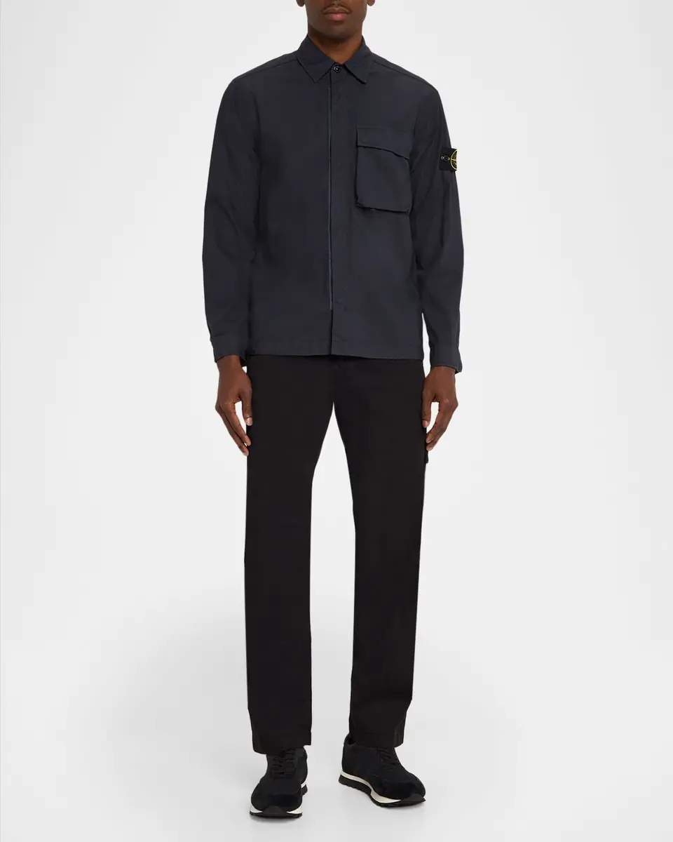 Stone Island Men's Cotton Concealed Snap-Front Shirt | Thumbnail 2 Stone Island Men's Cotton Concealed Snap-Front Shirt | Thumbnail 2