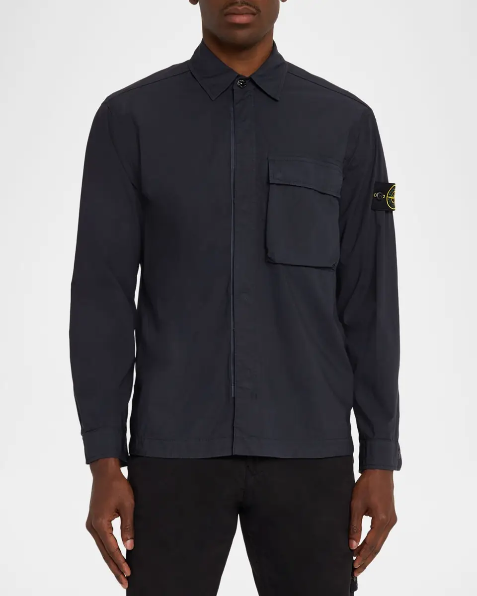 Stone Island Men's Cotton Concealed Snap-Front Shirt | Thumbnail 4 Stone Island Men's Cotton Concealed Snap-Front Shirt | Thumbnail 4