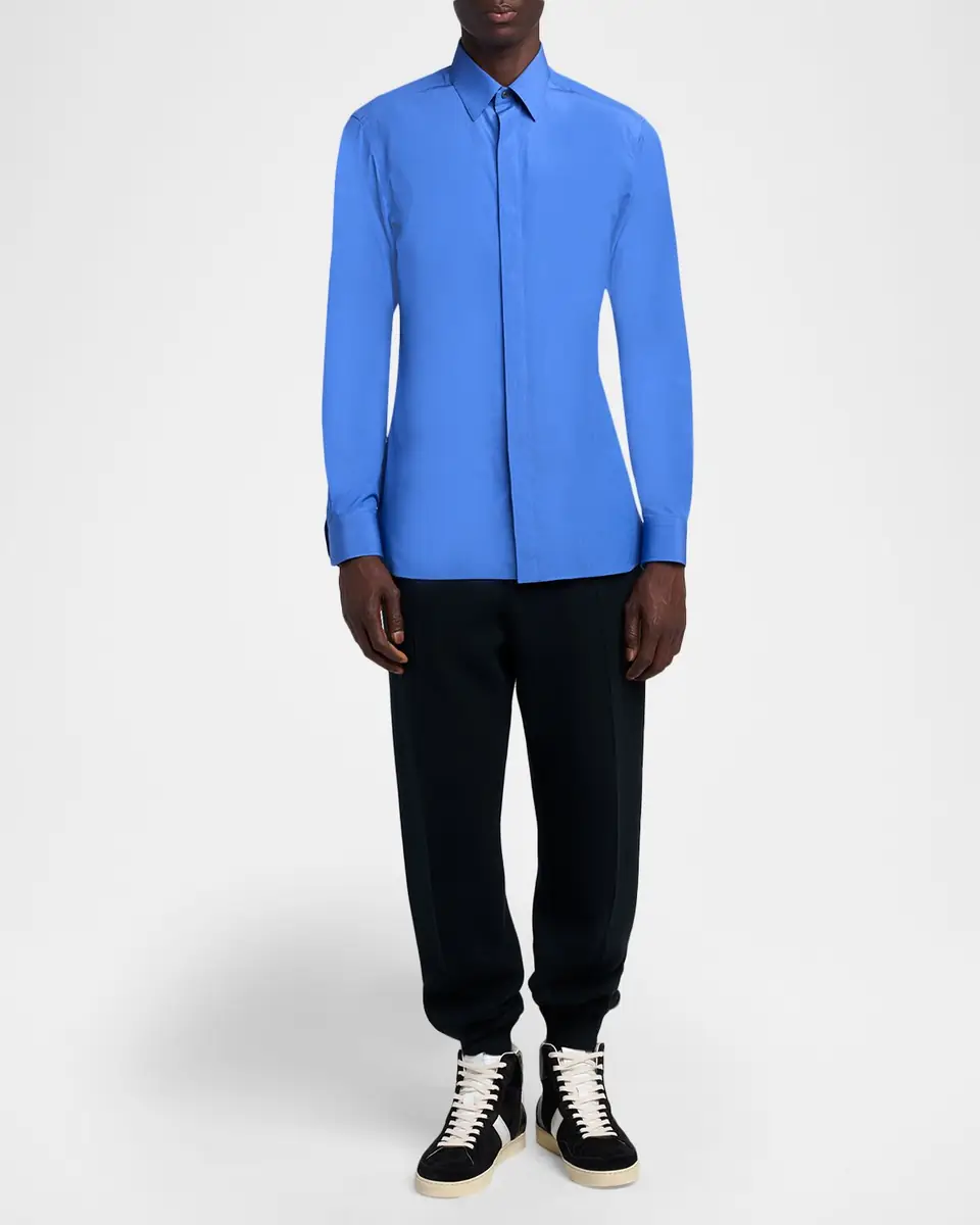 Tom Ford Men's Piece-Dyed Cotton Poplin Dress Shirt | Thumbnail 2 Tom Ford Men's Piece-Dyed Cotton Poplin Dress Shirt | Thumbnail 2