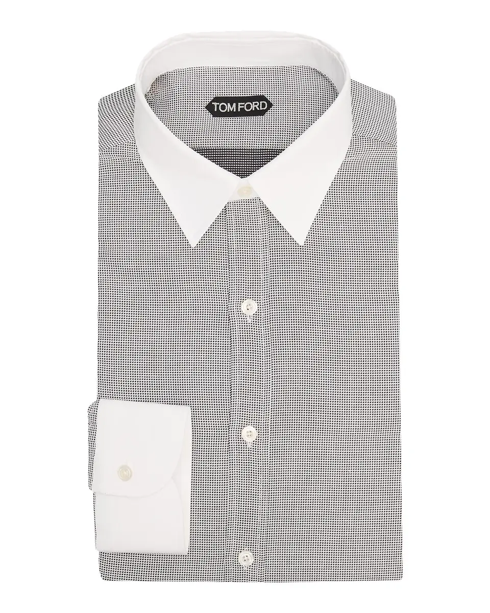 Tom Ford Men's Micro-Houndstooth Cotton Dress Shirt | Thumbnail 3 Tom Ford Men's Micro-Houndstooth Cotton Dress Shirt | Thumbnail 3