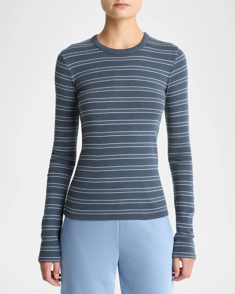 Vince Striped Long-Sleeve Crewneck Tee | Thumbnail 2
