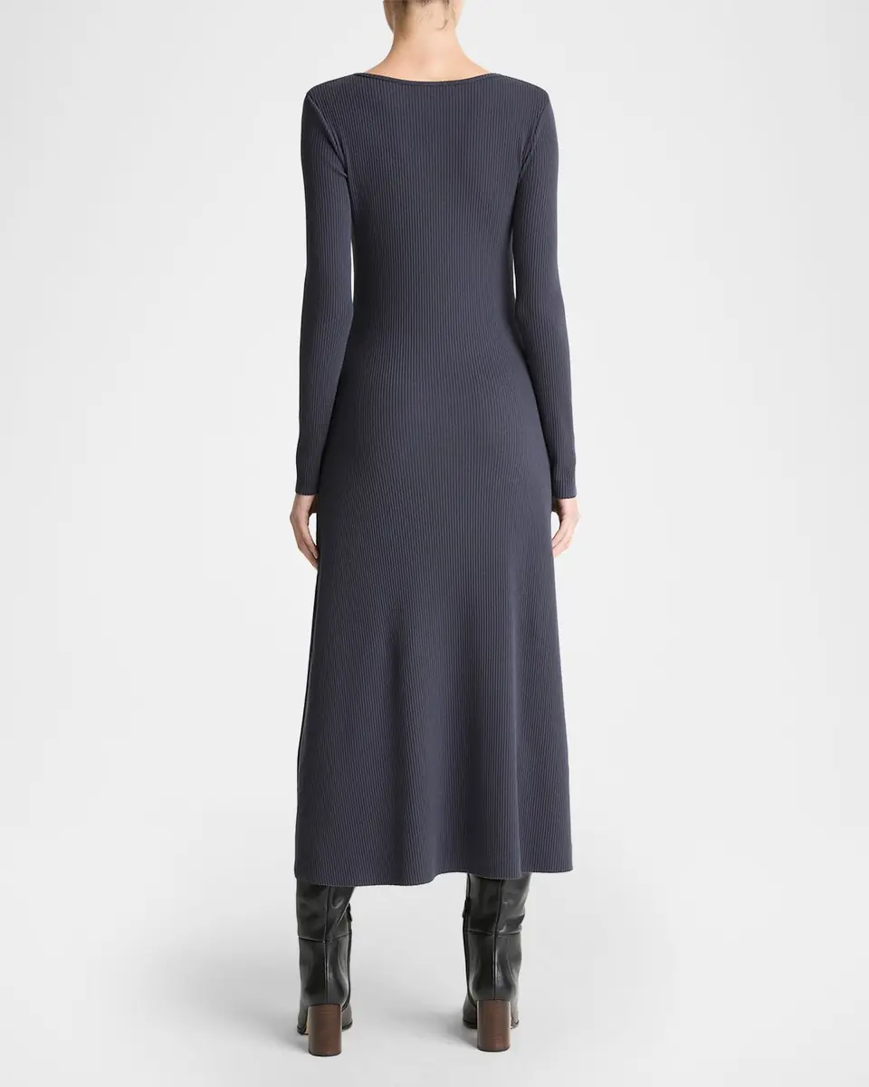 Vince Long-Sleeve Rib-Knit Midi Dress | Thumbnail 3 Vince Long-Sleeve Rib-Knit Midi Dress | Thumbnail 3