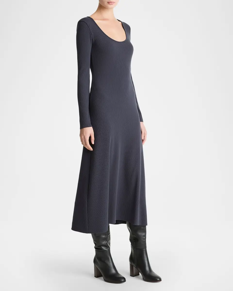 Vince Long-Sleeve Rib-Knit Midi Dress | Thumbnail 4 Vince Long-Sleeve Rib-Knit Midi Dress | Thumbnail 4