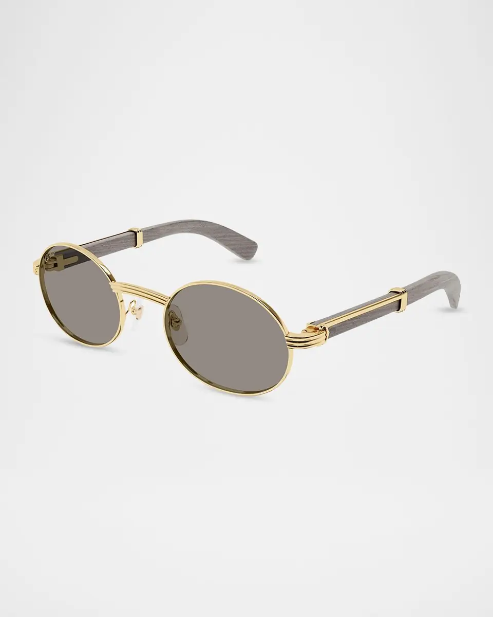 Cartier Men's CT0616S-002 Metal and Acacia Wood Round Sunglasses | Thumbnail 2