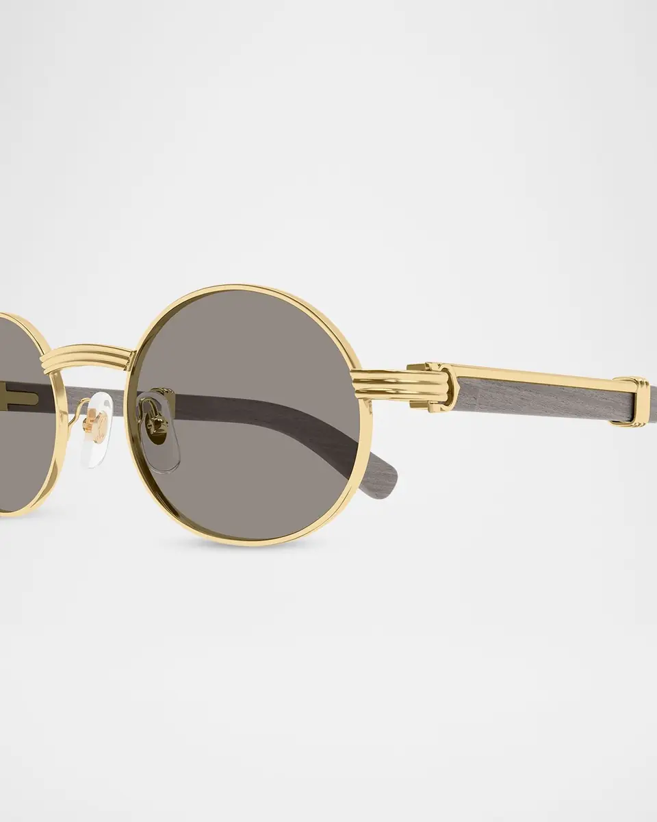 Cartier Men's CT0616S-002 Metal and Acacia Wood Round Sunglasses | Thumbnail 3