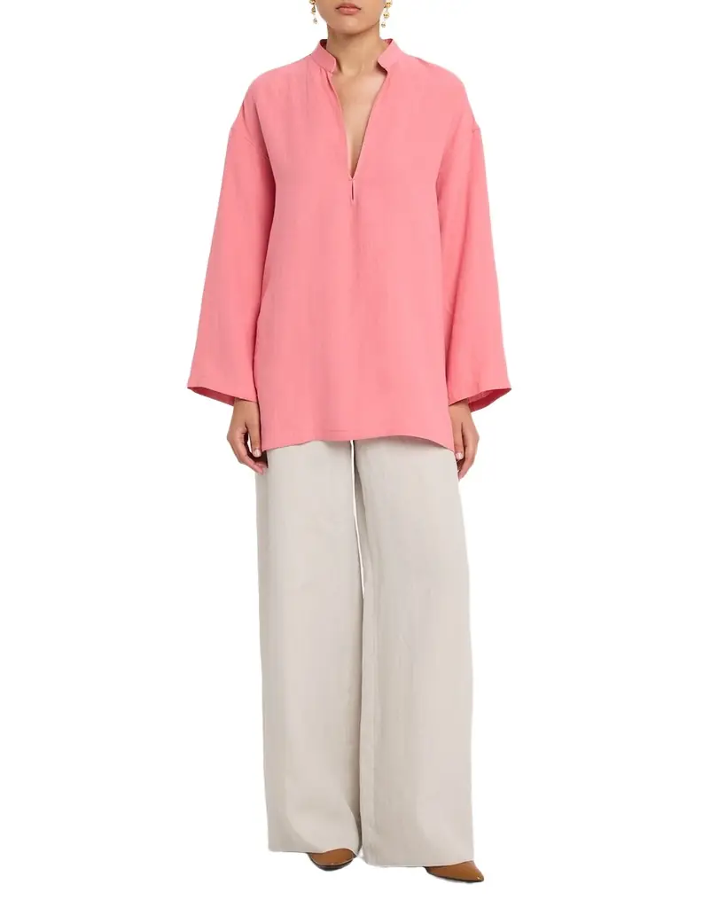 Giorgio Armani V-Neck Hemp Relaxed Long-Sleeve Shirt | Image 1 Giorgio Armani V-Neck Hemp Relaxed Long-Sleeve Shirt | Image 1