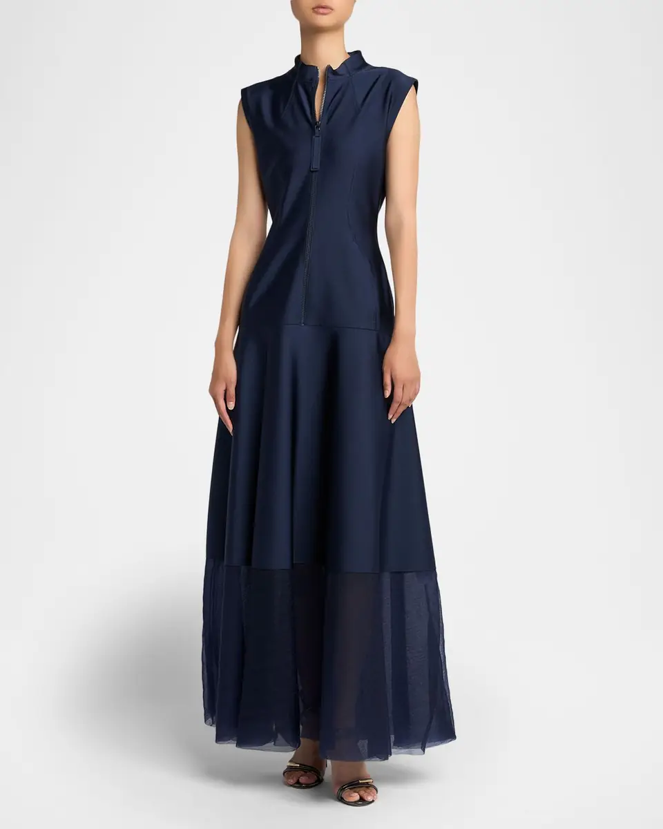 Giorgio Armani Sleeveless Sheer Tiered Zip Maxi Dress | Thumbnail 2