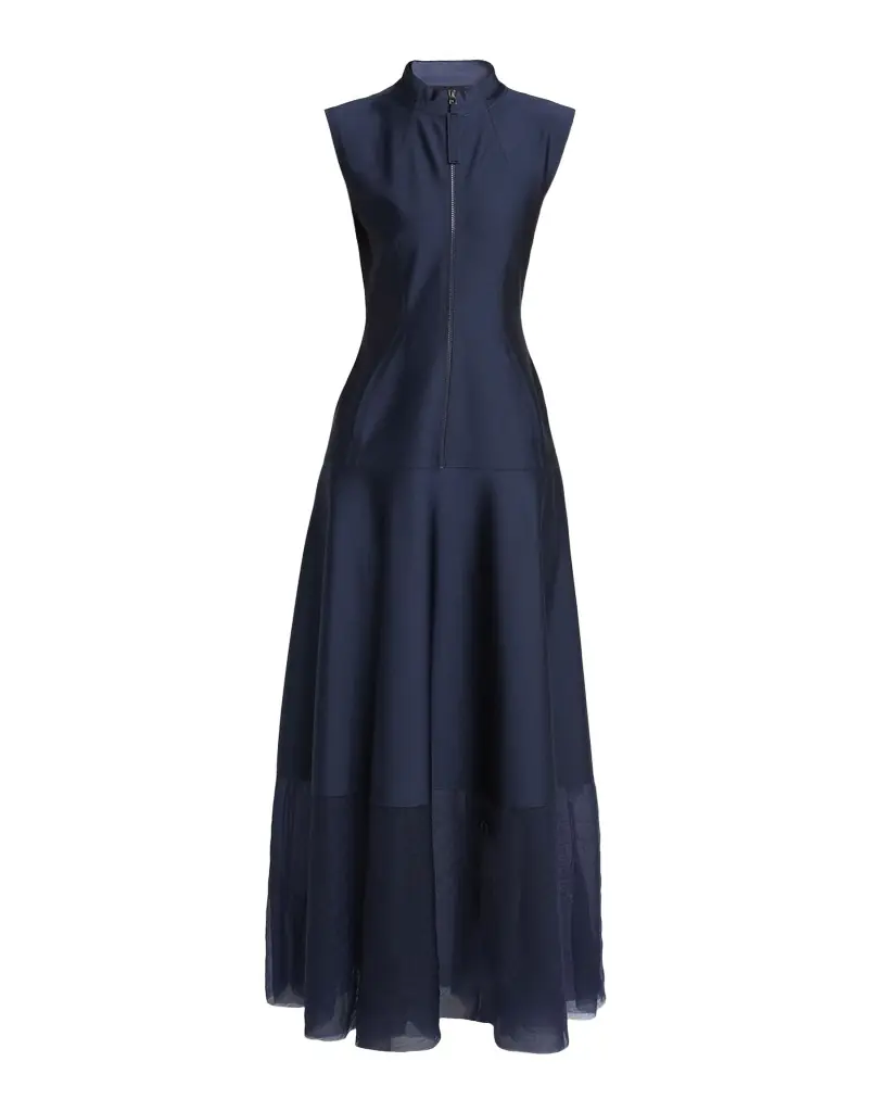 Giorgio Armani Sleeveless Sheer Tiered Zip Maxi Dress | Image 1 Giorgio Armani Sleeveless Sheer Tiered Zip Maxi Dress | Image 1