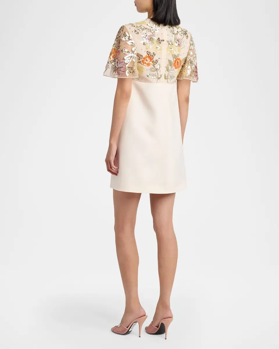 Valentino Garavani Embroidered Mesh Empire-Waist Mini Shift Dress | Thumbnail 3