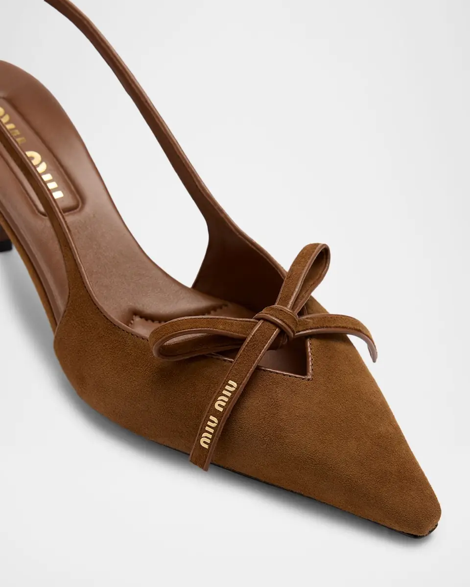 Miu Miu 55mm Bow Suede Slingback Pumps | Thumbnail 2