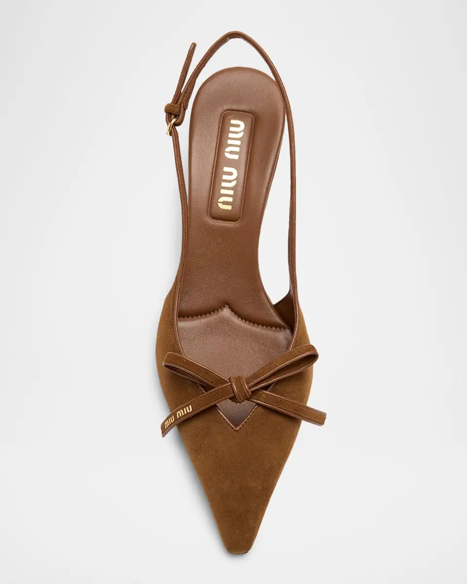 Miu Miu 55mm Bow Suede Slingback Pumps | Thumbnail 3