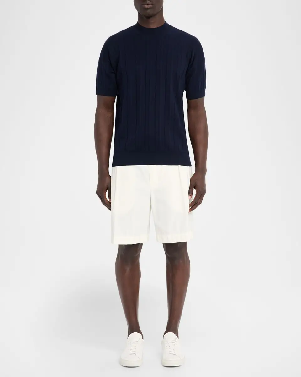 Kiton Men's Cotton Rib Short-Sleeve Crewneck Sweater | Thumbnail 2 Kiton Men's Cotton Rib Short-Sleeve Crewneck Sweater | Thumbnail 2