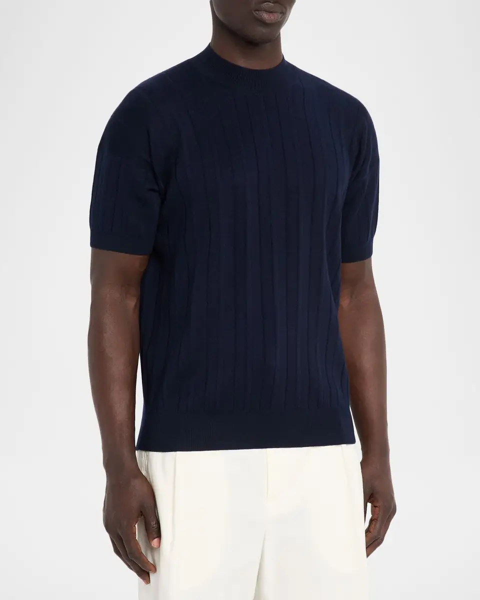 Kiton Men's Cotton Rib Short-Sleeve Crewneck Sweater | Thumbnail 4 Kiton Men's Cotton Rib Short-Sleeve Crewneck Sweater | Thumbnail 4