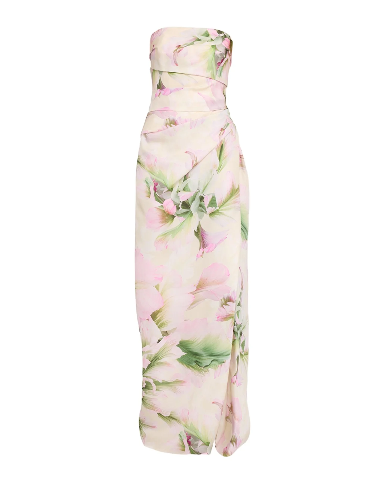 Strapless Tulip Printed Gown with Slit
