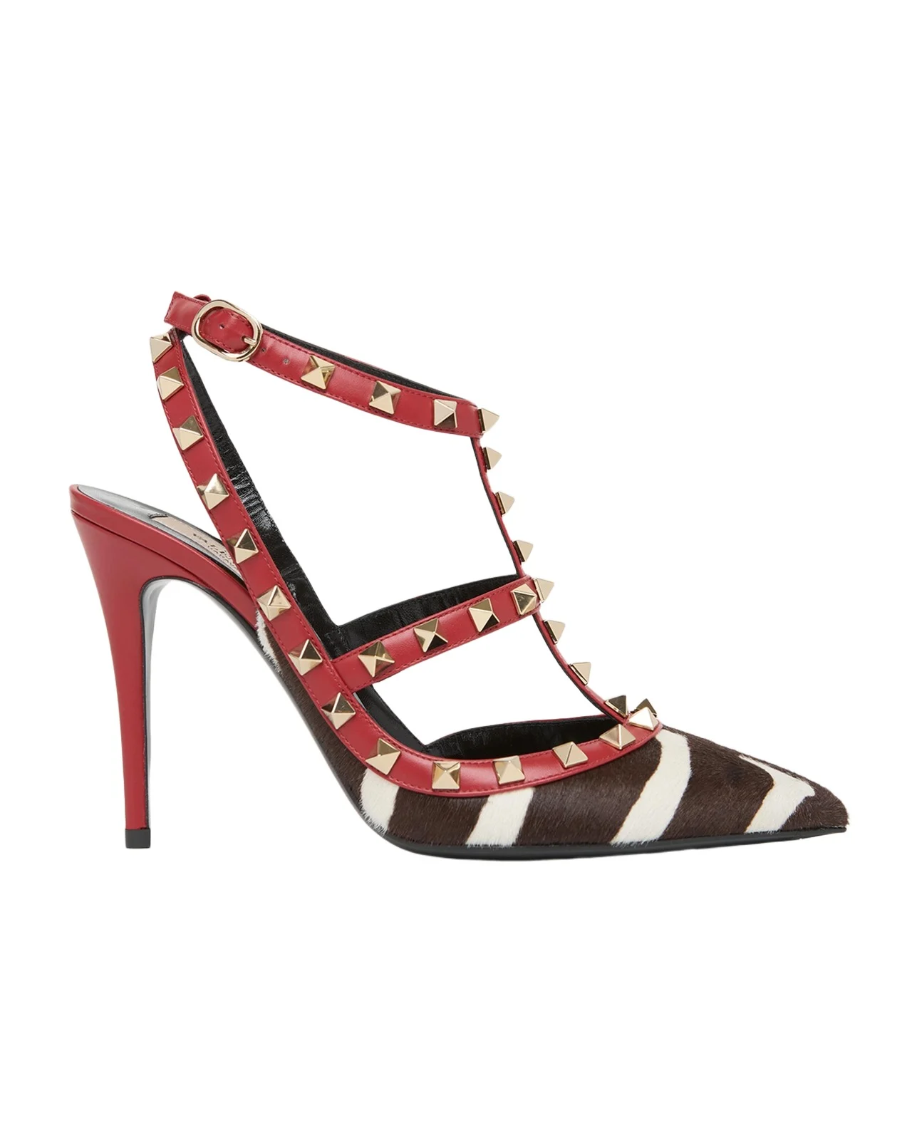 Valentino Garavani 100mm Rockstud Zebra Calf Hair Ankle-Strap Pumps