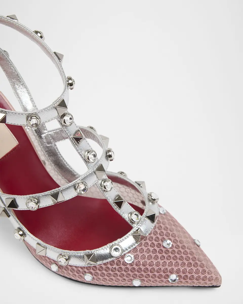Valentino Garavani 100mm Rockstud Mixed Leather and Mesh Ankle-Strap Pumps | Thumbnail 4 Valentino Garavani 100mm Rockstud Mixed Leather and Mesh Ankle-Strap Pumps | Thumbnail 4