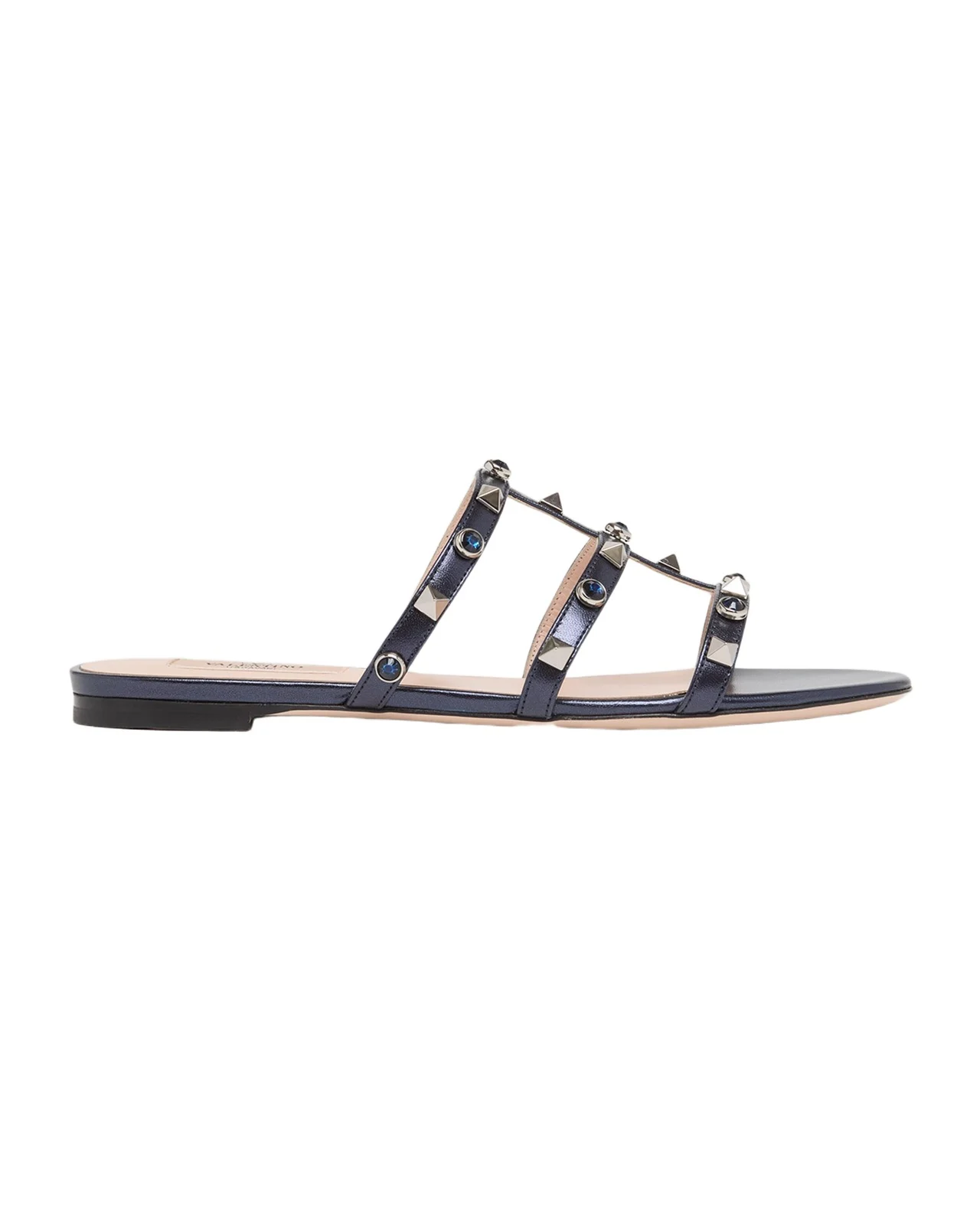 5mm Rockstud Metallic Leather Flat Slide Sandals