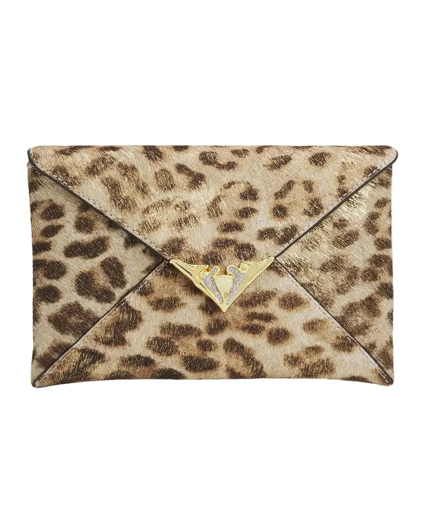 ALEXIS BITTAR Leopard-Print Calf Hair Envelope Clutch Bag