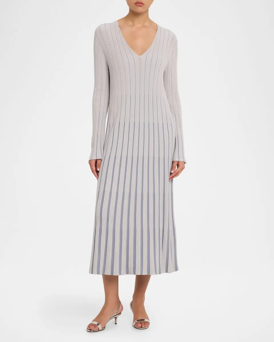 Emporio Armani Long-Sleeve V-Neck Midi Dress | Thumbnail 2 Emporio Armani Long-Sleeve V-Neck Midi Dress | Thumbnail 2