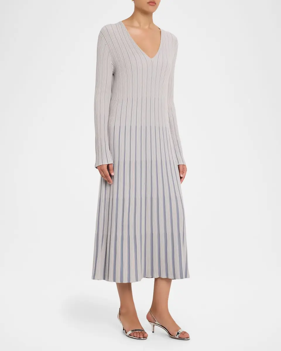 Emporio Armani Long-Sleeve V-Neck Midi Dress | Thumbnail 4 Emporio Armani Long-Sleeve V-Neck Midi Dress | Thumbnail 4