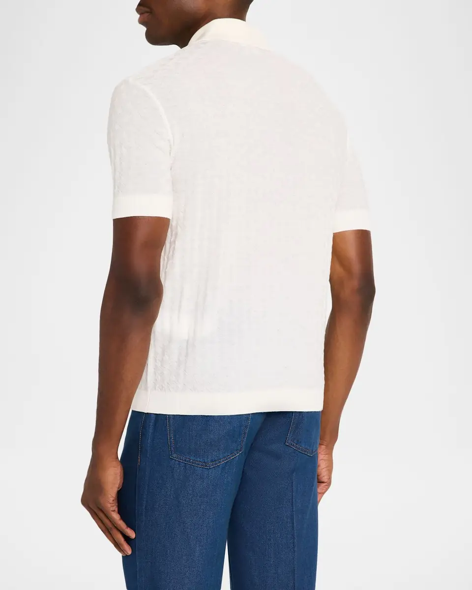 Emporio Armani Men's Wool Basketweave Knit Polo Sweater | Thumbnail 3 Emporio Armani Men's Wool Basketweave Knit Polo Sweater | Thumbnail 3