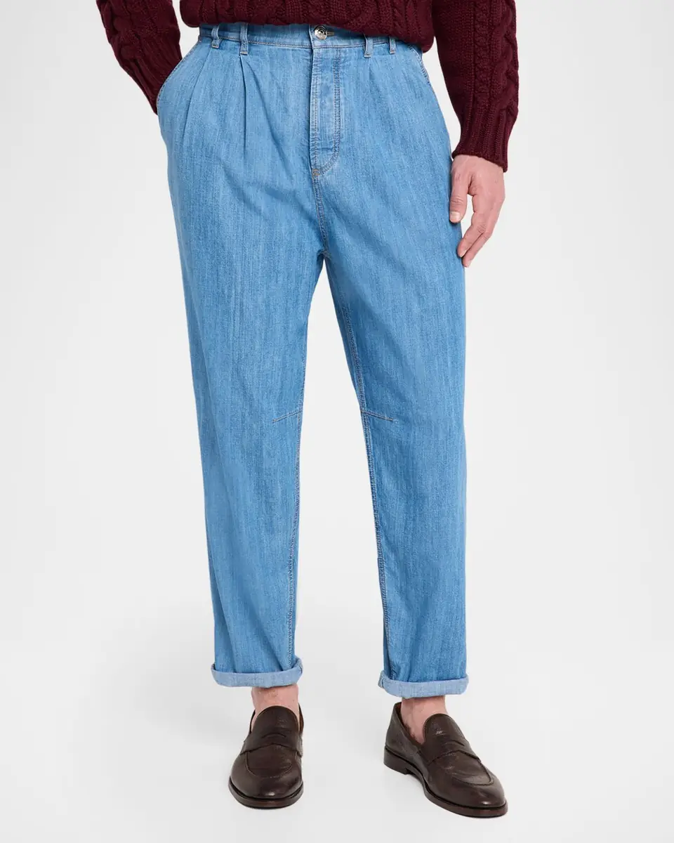 Brunello Cucinelli Denim Mid-Rise Tapered-Leg Pants | Thumbnail 3 Brunello Cucinelli Denim Mid-Rise Tapered-Leg Pants | Thumbnail 3