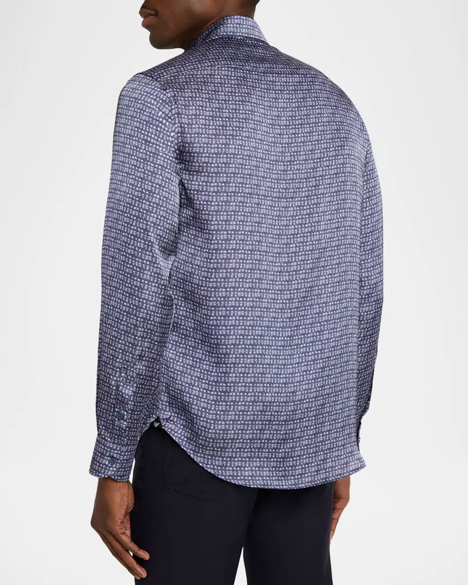 Emporio Armani Men's Blurred Abstract Polyester Sport Shirt | Thumbnail 3 Emporio Armani Men's Blurred Abstract Polyester Sport Shirt | Thumbnail 3