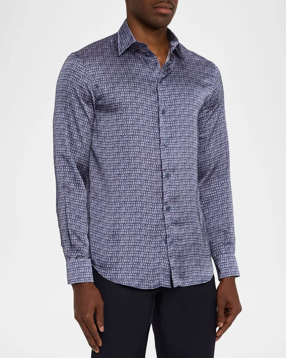 Emporio Armani Men's Blurred Abstract Polyester Sport Shirt | Thumbnail 4 Emporio Armani Men's Blurred Abstract Polyester Sport Shirt | Thumbnail 4