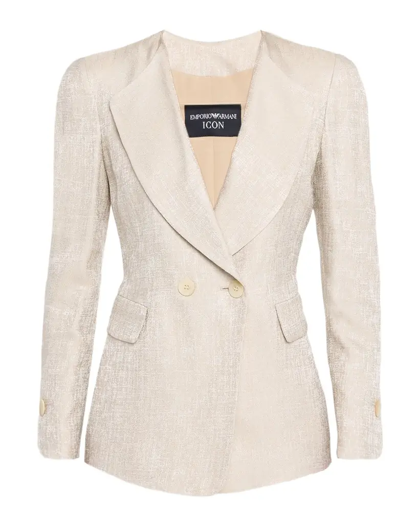 Emporio Armani Icon Double-Breasted Armure Jacquard Jacket | Image 1 Emporio Armani Icon Double-Breasted Armure Jacquard Jacket | Image 1