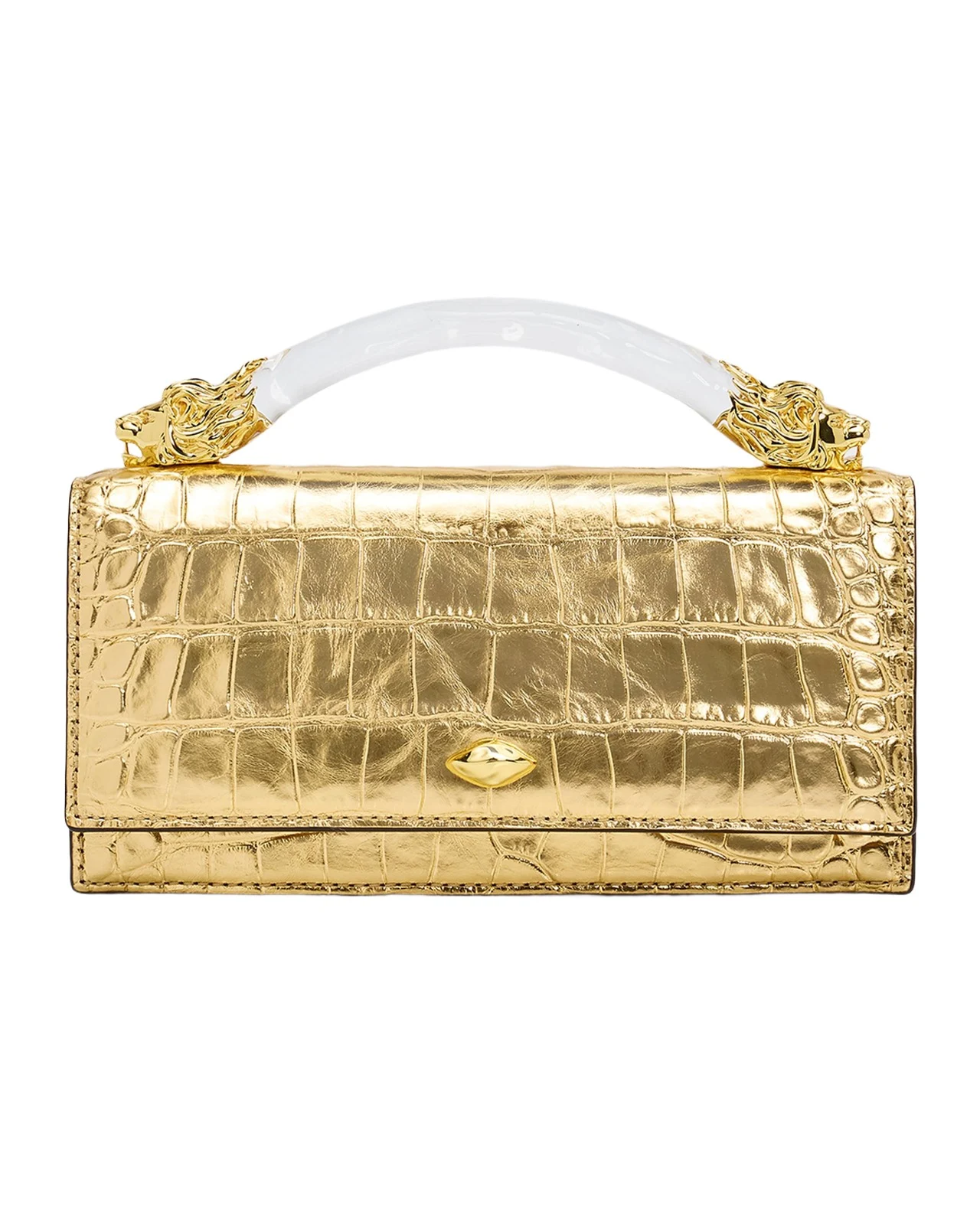 ALEXIS BITTAR Lioness Metallic Croc-Embossed Leather Top-Handle Bag