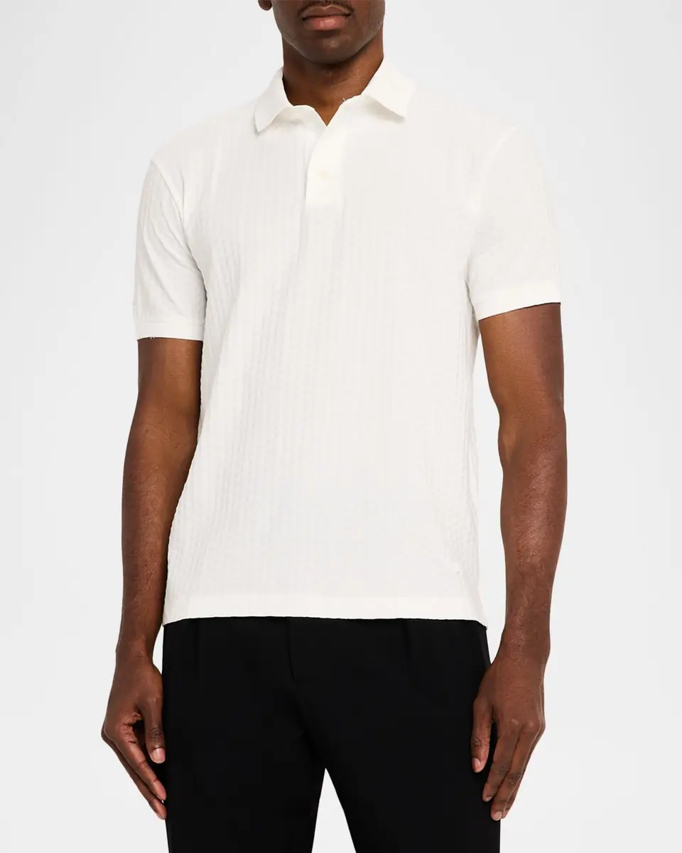 Emporio Armani Men's Cotton Geometric-Textured Polo Shirt | Thumbnail 4 Emporio Armani Men's Cotton Geometric-Textured Polo Shirt | Thumbnail 4