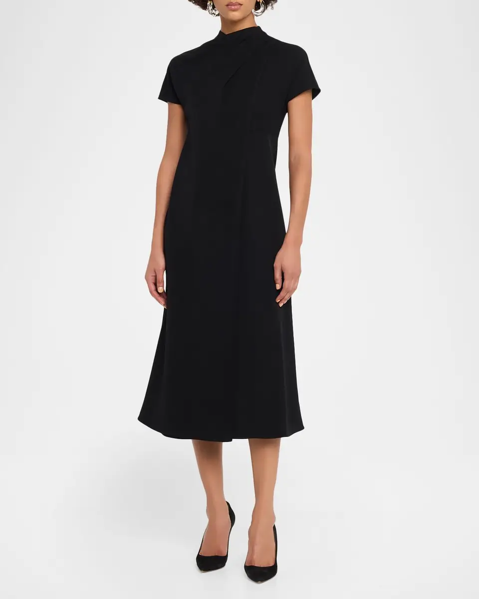 Emporio Armani Pleated Technical Cady Midi Dress | Thumbnail 2 Emporio Armani Pleated Technical Cady Midi Dress | Thumbnail 2